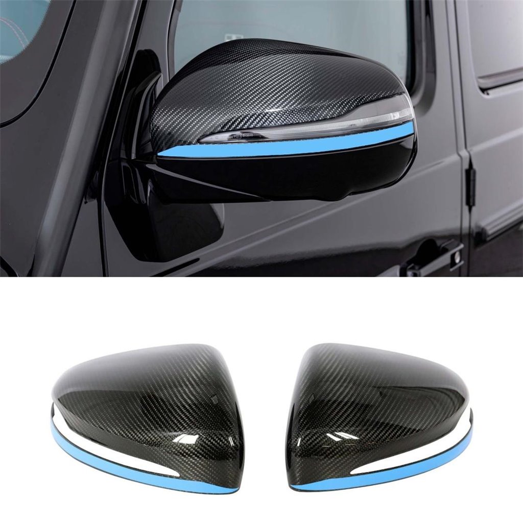 Kohlefaser-Spiegelabdeckungen mit blauem Streifen für Mercedes-Benz G-Klasse W463A W464 G63-Körperteile