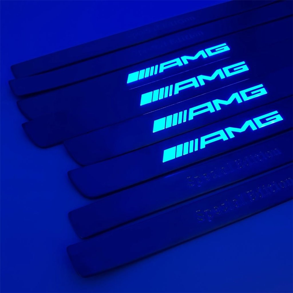 AMG blue LED Illuminated door sills 4 pcs for Mercedes-Benz W222-S Class W222 AMG blue LED Illuminated door sills 4 pcs for Mercedes-Benz W222-S Class W222