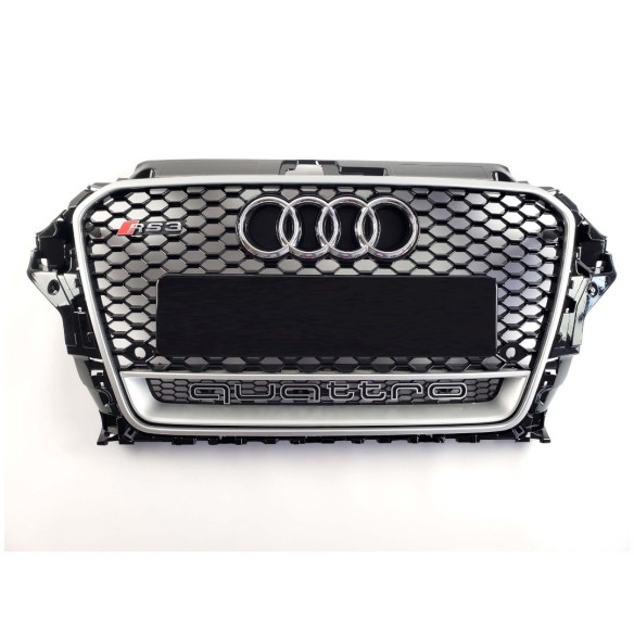 Audi RS3 Quattro Frontstoßstange Kühlergrill für Audi A3 2013-2016 Schwarz mit Grauer Umrandung-A3 Audi RS3 Quattro Frontstoßstange Kühlergrill für Audi A3 2013-2016 Schwarz mit Grauer Umrandung-A3