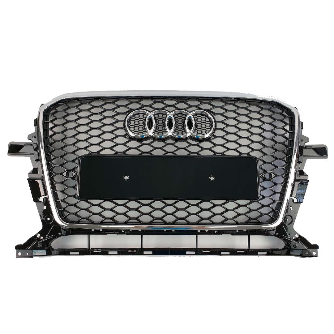 Kubay Design RSQ5 chrome front bumper radiator grille with black honeycomb mesh insert — fits Audi Q5 2012–2015. RSQ5 Chrome Honeycomb Front Grille for Audi Q5 2012–2015