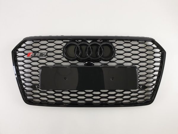 Kubay Design RS7 style honeycomb front bumper radiator grille, sleek black finish — fits Audi A7 2014–2017 with precision OEM fitment.