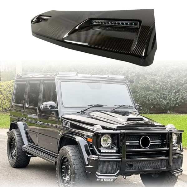 Carbon Fiber Front Roof Spoiler with Integrated OSRAM LEDs for Mercedes-Benz W463 4×4 – grey carbon premium design