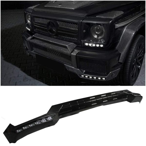 Kubay Design Carbon Fiber Front AMG Bumper Lip Spoiler with LEDs for Mercedes-Benz G-Class W463 – front angle view