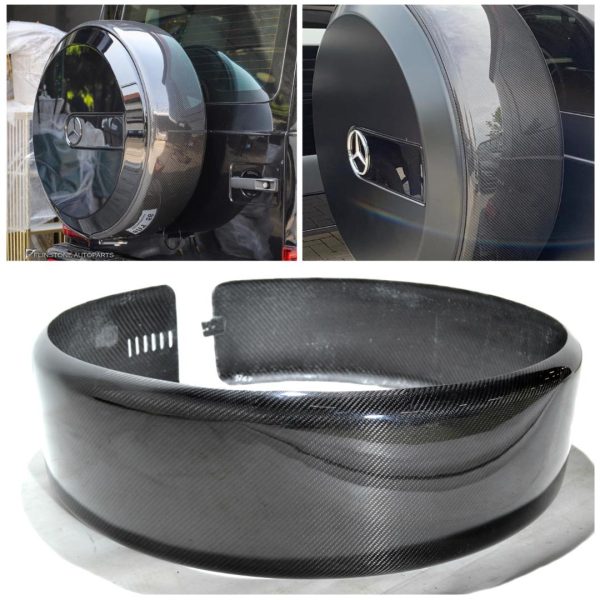 Kubay Design rear spare wheel ring cover in genuine carbon fiber for Mercedes-Benz G-Class W463 (till 2007), gloss carbon weave finish, lightweight durable upgrade with OEM-style AMG-inspired precision fit.