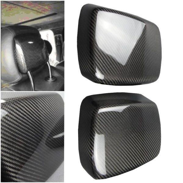 Kubay Design carbon fiber interior headrest covers for Mercedes-Benz G-Class W463 (2013–2018), genuine grey carbon with gloss UV-resistant coating, premium lightweight interior upgrade with OEM-style precision fit.