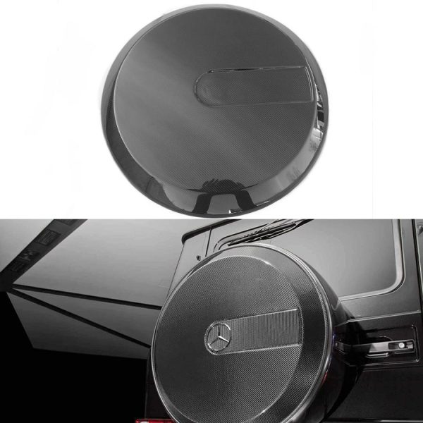 Kubay Design rear spare wheel cover plate in genuine carbon fiber for Mercedes-Benz G-Class W463, gloss weave finish, lightweight durable upgrade with OEM-style sporty precision fit.