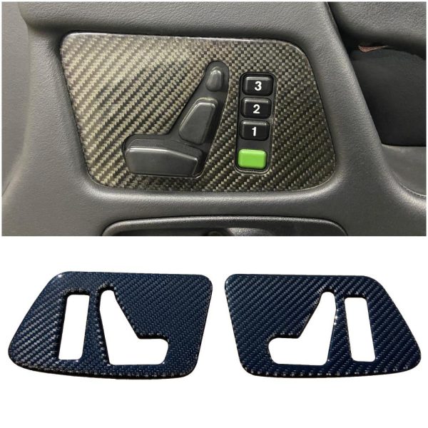 Kubay Design side interior door panel button covers in genuine carbon fiber for Mercedes-Benz G-Class W463, grey carbon gloss UV-coated finish, durable lightweight premium interior upgrade.