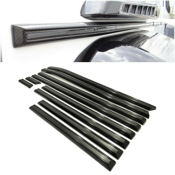 Kubay Design solid carbon fiber side mouldings for Mercedes-Benz G-Class W463, 100% genuine carbon fiber with gloss weave finish, lightweight durable upgrade with OEM-style sporty precision fit.