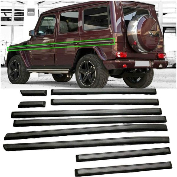 Kubay Design solid fiberglass side mouldings for Mercedes-Benz G-Class W463, durable primer-finished protection panels, customizable paint-ready upgrade with OEM-style rugged design.