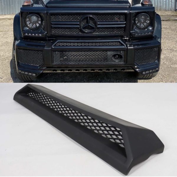 Kubay Design fiberglass front AMG bumper upper attachment for Mercedes-Benz G-Class W463, lightweight durable fiberglass, unpainted finish ready for customization, AMG-inspired OEM-style upgrade.