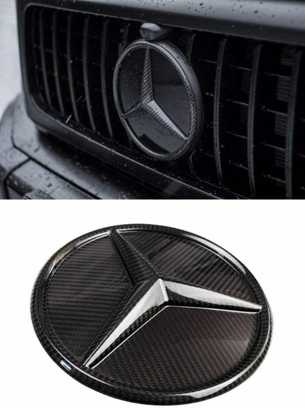Carbon fiber star style solid badge emblem for Mercedes-Benz G-Class W463, gloss finish grille accessory