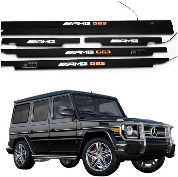 AMG Metallic G63 LED door sills set 5pcs for Mercedes-Benz G-Class W463, illuminated premium interior upgrade with AMG branding