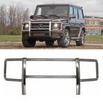 Front bumper body grille guard for Mercedes-Benz G-Class W463, black powder-coated metal construction for rugged off-road protection and bold styling