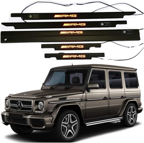 AMG LED metallic door sills set 5pcs for Mercedes-Benz G-Class W463, illuminated premium interior upgrade