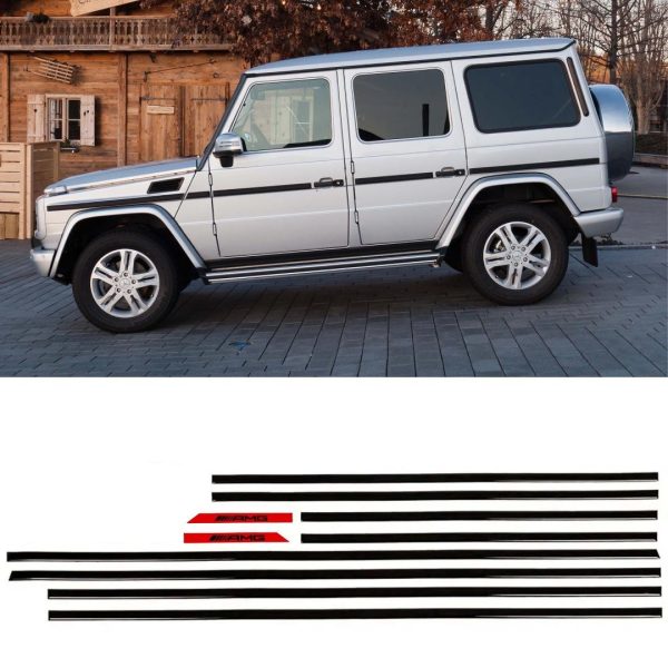 AMG red mouldings insertions set black gloss for Mercedes-Benz G-Class W463, 10-piece exterior upgrade