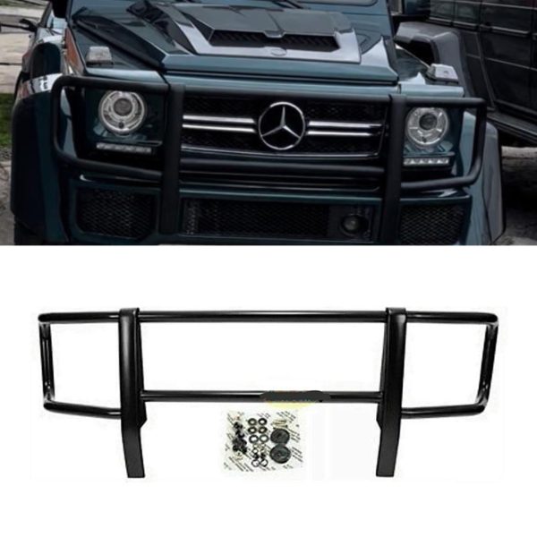 Front bumper guard in black stainless steel for Mercedes-Benz G-Class W463, rugged off-road protection with aggressive styling