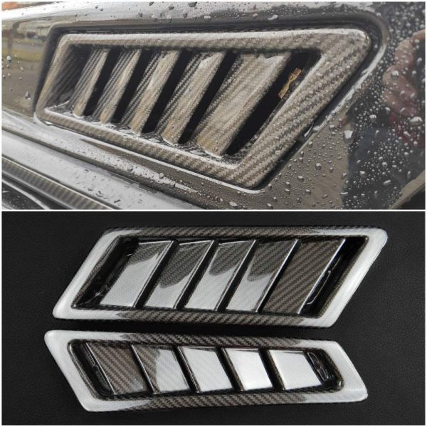 Kubay Design carbon fiber side air intake fender insertions for Mercedes-Benz G-Class W463 G63 and G500, genuine gloss carbon fiber weave finish, lightweight durable upgrade with OEM-style sporty fit.