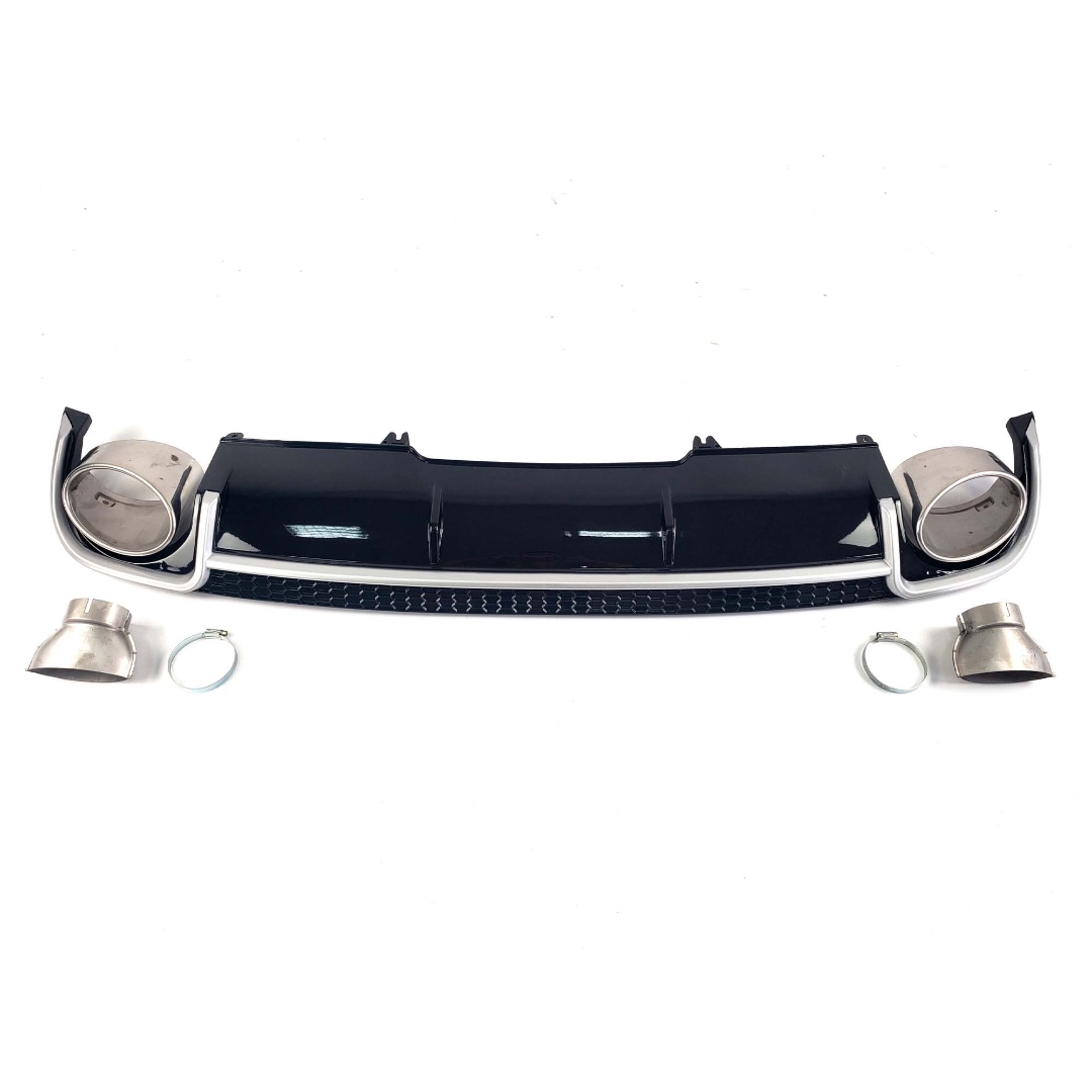 Rear Diffuser with Exhaust Tips RS4 Style Black for Audi A4 B9 2015–2019 Audi A4 B9 RS4 Inspired Black Rear Diffuser with Dual Exhaust Tips