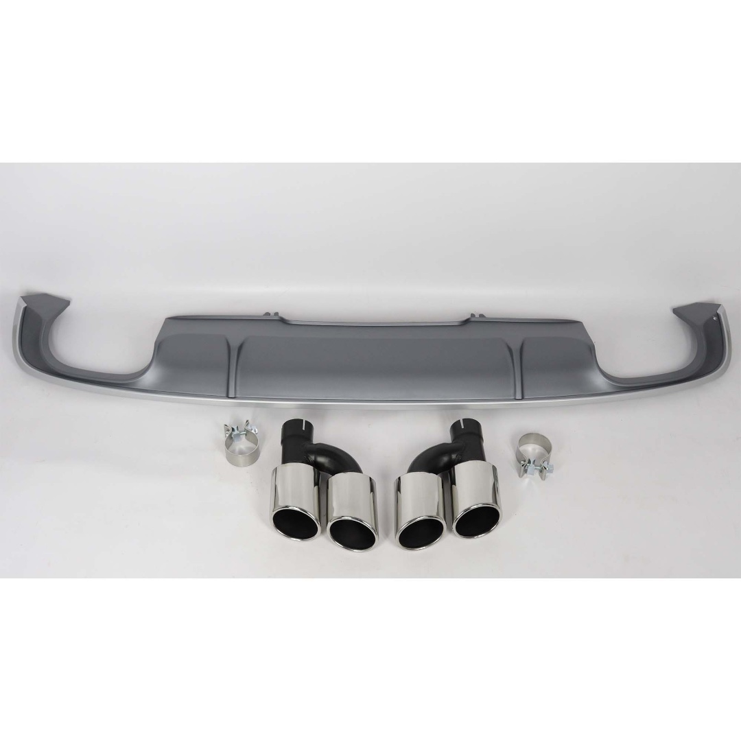 Rear Diffuser with Exhaust Tips S-Line S4 Style for Audi A4 2015–2019 S Line S4 Style Silver Rear Diffuser with Exhaust Tips Audi A4 2015 2019