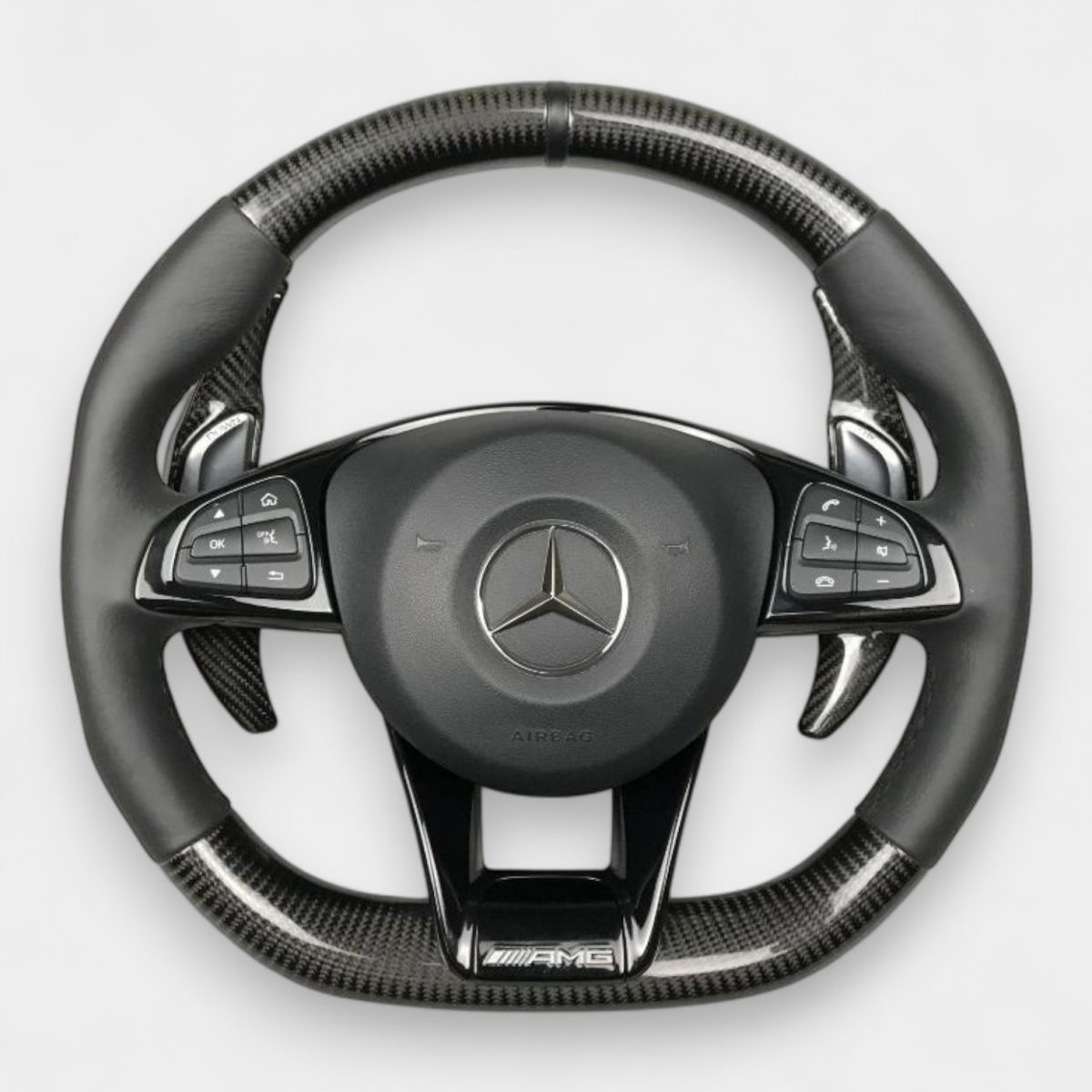 AMG Carbon Fiber Steering Wheel with Black Stripe for Mercedes-Benz W205 W213 W463 (2) mercedes e class w213 amg carbon steering wheel black stripe