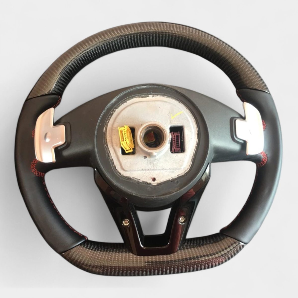 luxury carbon leather red stitched wheel mercedes cla