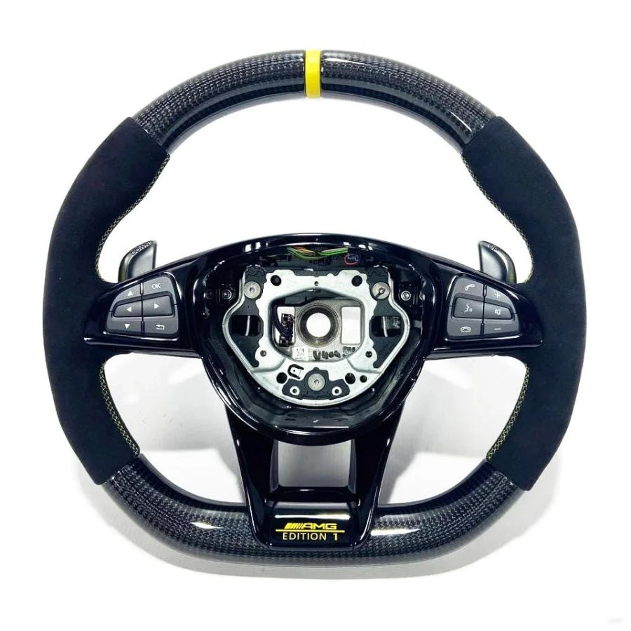 Carbon & Alcantara AMG Style Steering Wheel for Mercedes-Benz W222 W205 GLS GLE CLS GT (2) Flat bottom carbon steering wheel W222 W205 GLE GLS