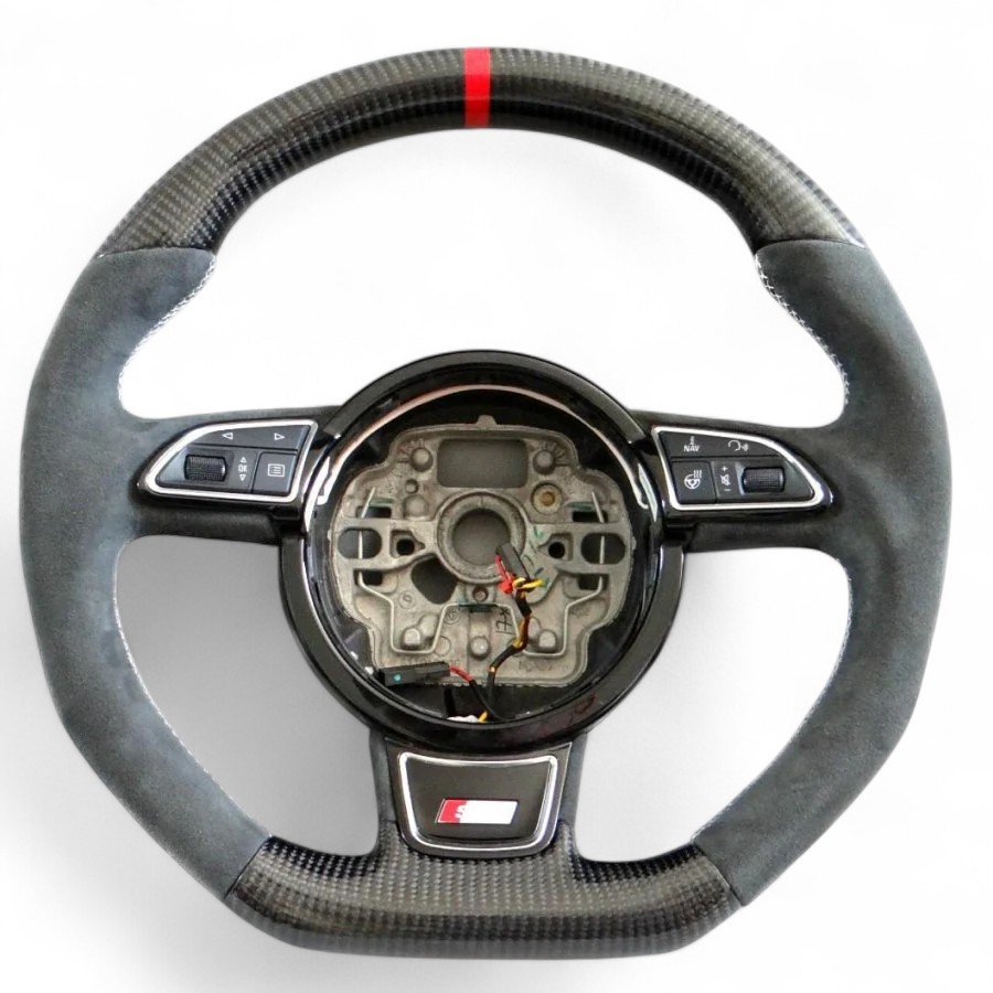 Carbon & Alcantara Flat-Bottom Steering Wheel for Audi A6 S6 A7 S7 A8 S8 (2) audi s6 carbon alcantara steering wheel kubay design