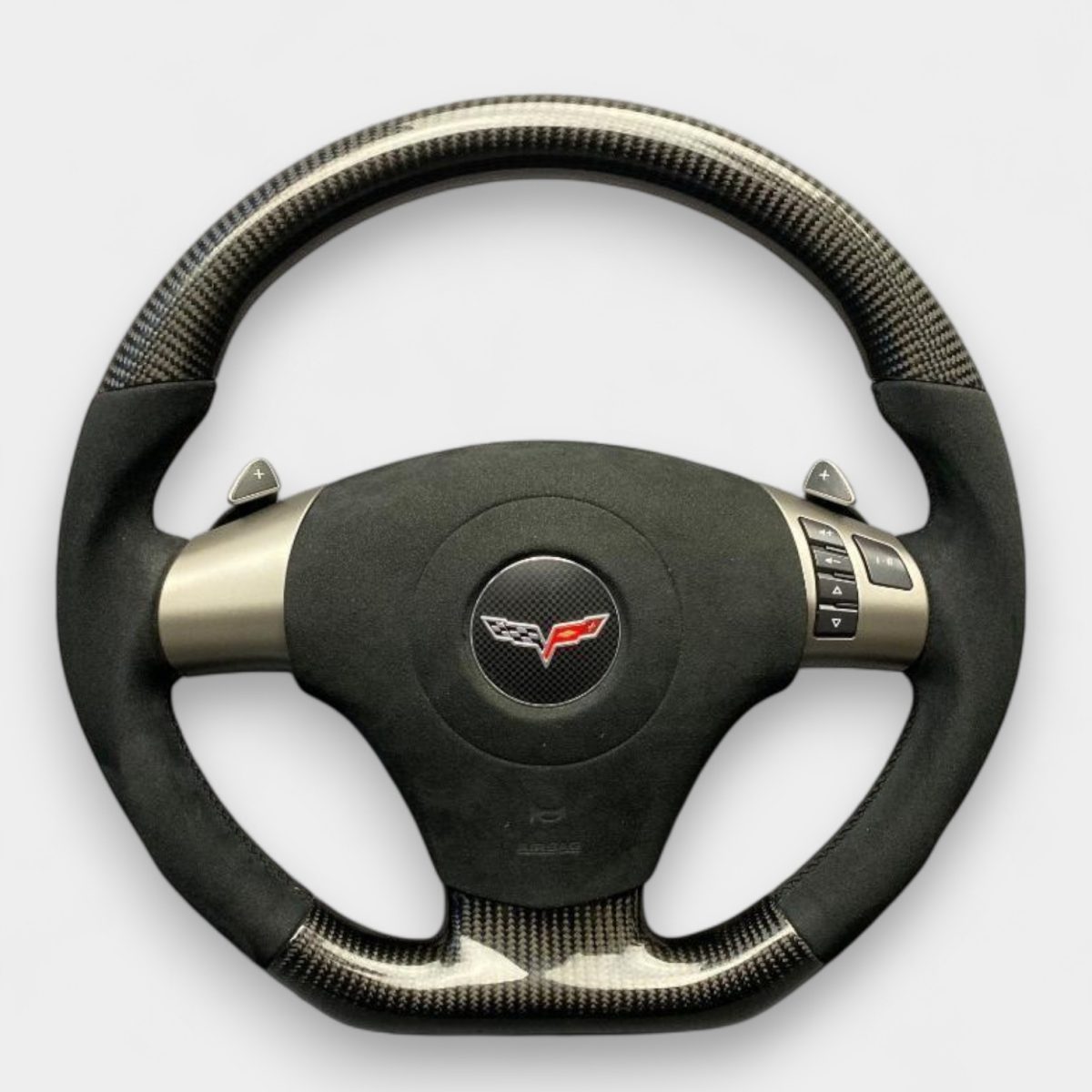 Carbon Fiber & Alcantara Flat-Bottom Steering Wheel for Chevrolet Corvette C6 (2) corvette c6 carbon fiber alcantara flat bottom steering wheel
