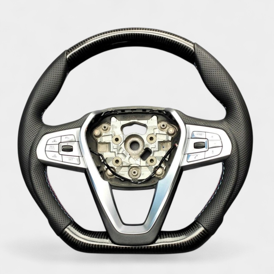 Carbon Fiber & Leather Flat-Bottom Steering Wheel for BMW G20 G30 G31 G01 G02 (1) BMW G30 carbon leather flat bottom wheel