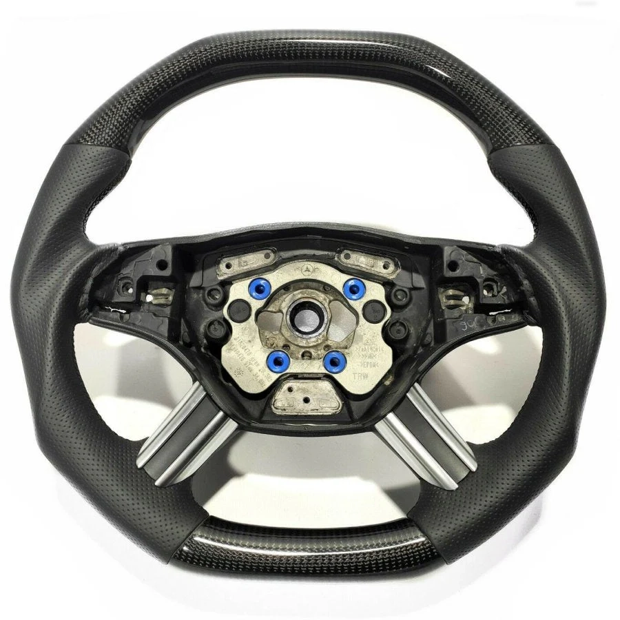 Carbon Fiber & Leather Flat-Top Flat-Bottom Steering Wheel for Mercedes ML GL R-Class (W164 X164) (3) flat top flat bottom steering wheel gl class