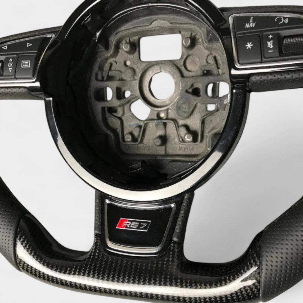 Carbon Fiber & Perforated Black Leather Steering Wheel for Audi A6 A7 A8 - Image 2