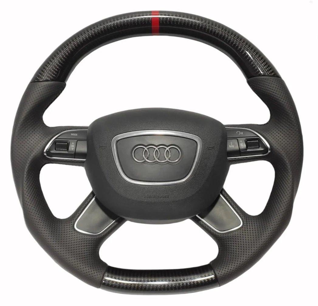 Carbon & Leather Flat-Bottom Steering Wheel for Audi A4 B8 Q5 Q7 (2) carbon leather flat bottom steering wheel audi a4 b8