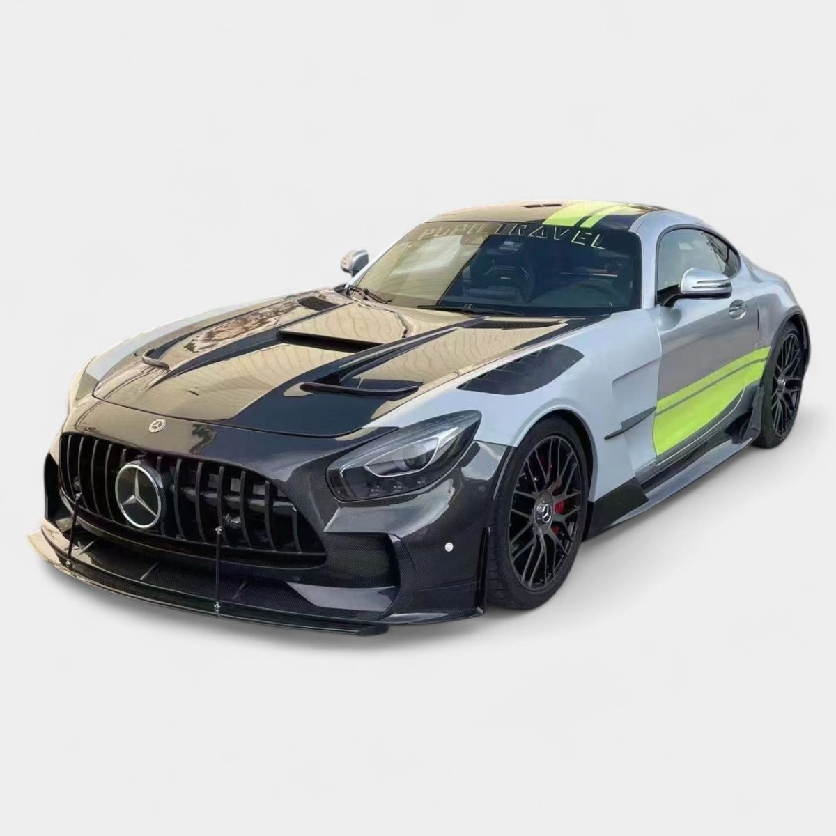 Mercedes C190 GT R conversion carbon bumper and hood