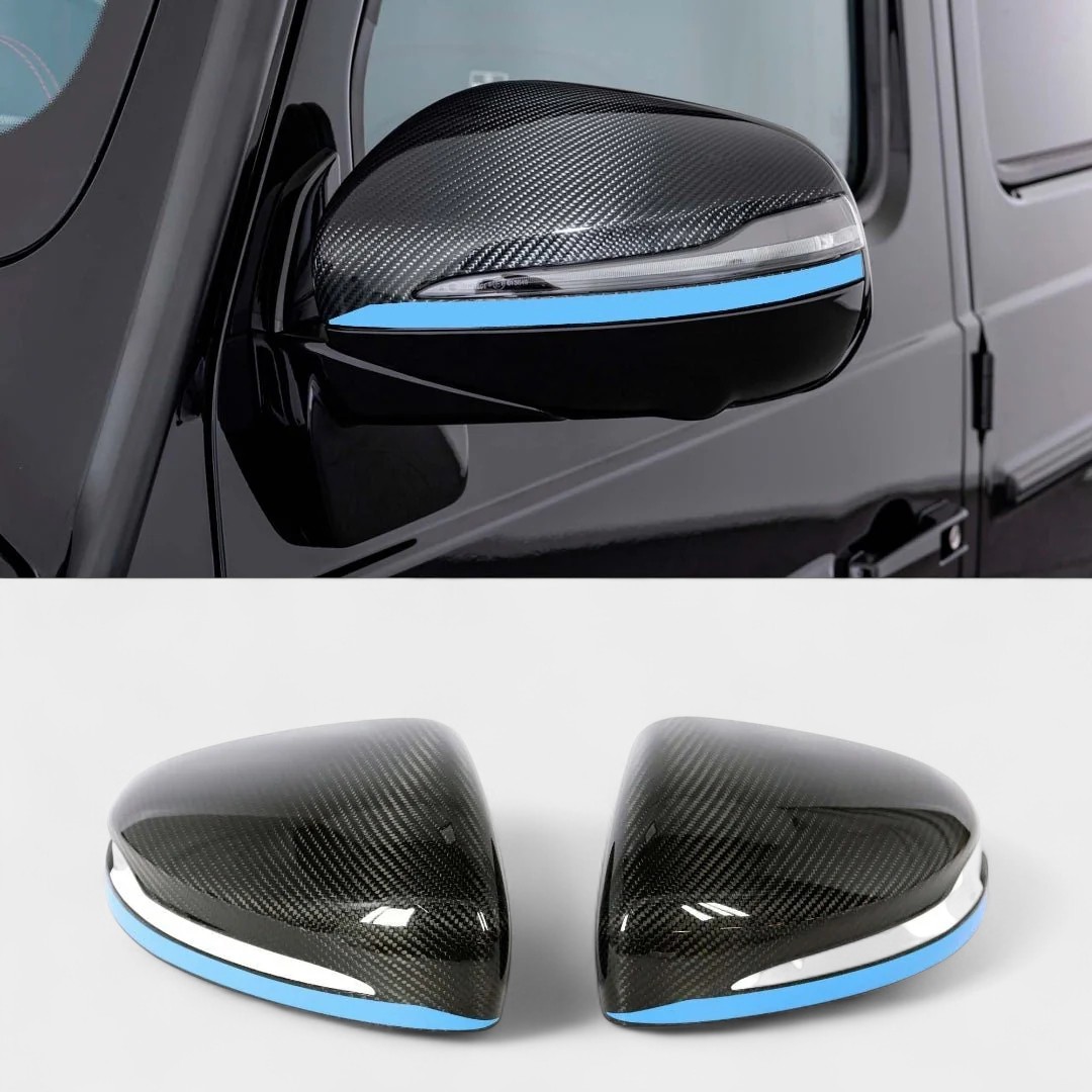 Carbon Mirror Covers Blue Stripe for Mercedes-Benz G-Class W463A Carbon Fiber Mirror Covers with Blue Stripe for Mercedes-Benz G-Class W463A – Kubay Design
