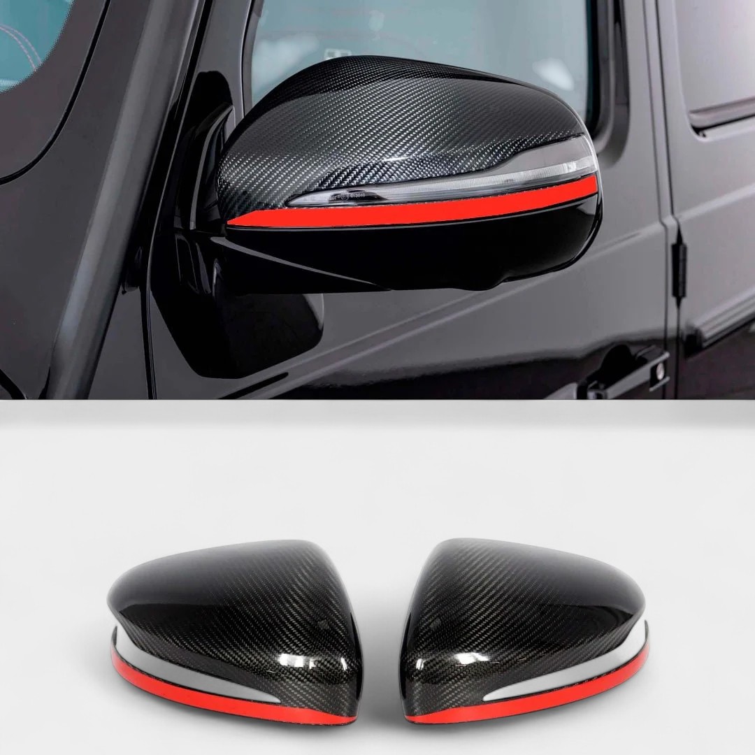 Carbon Fiber Mirror Covers with Red Stripe for Mercedes G-Class W463A – Kubay Design