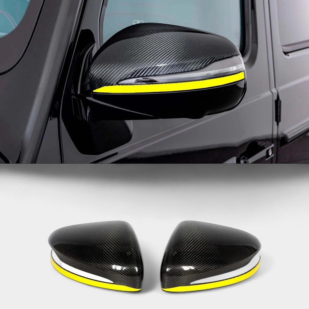 Carbon Fiber Mirror Covers with Yellow Stripe for Mercedes G-Class W463A – Kubay Design