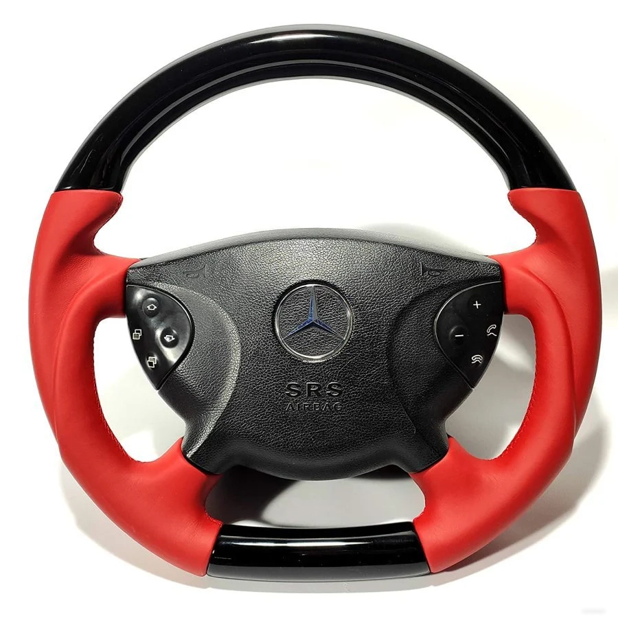 Piano Black & Red Leather Steering Wheel for Mercedes G CLK E CLS SL (W209 W211 W219 W463) (2) mercedes g class red leather steering wheel w463