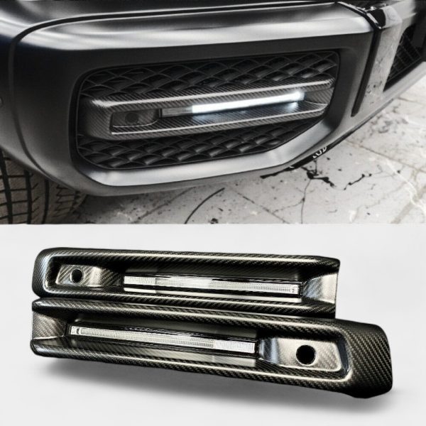 AMG Carbon Front Bumper Fog Light Covers with LEDs for Mercedes G-Class W463A