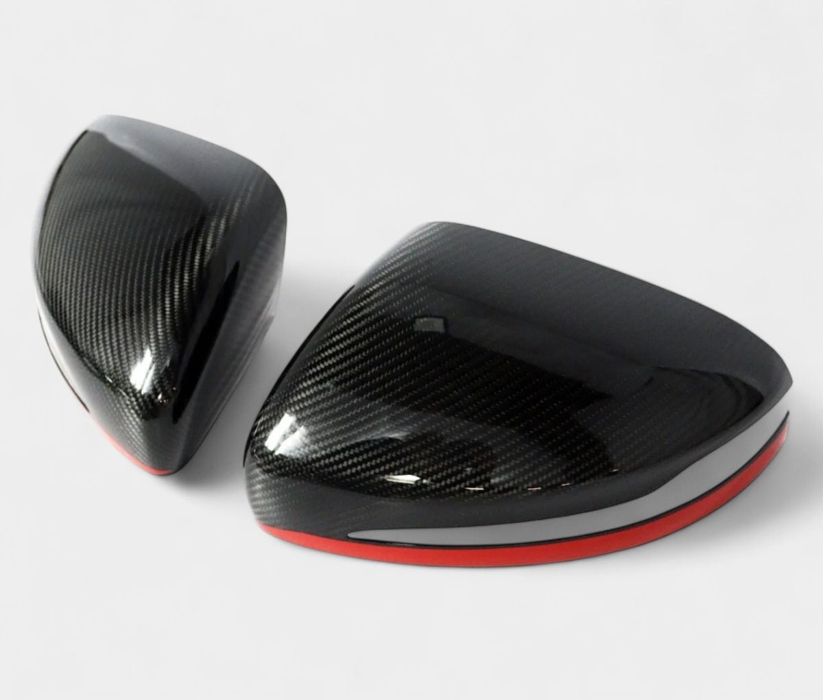Side mirror carbon covers red stripe installed on G63