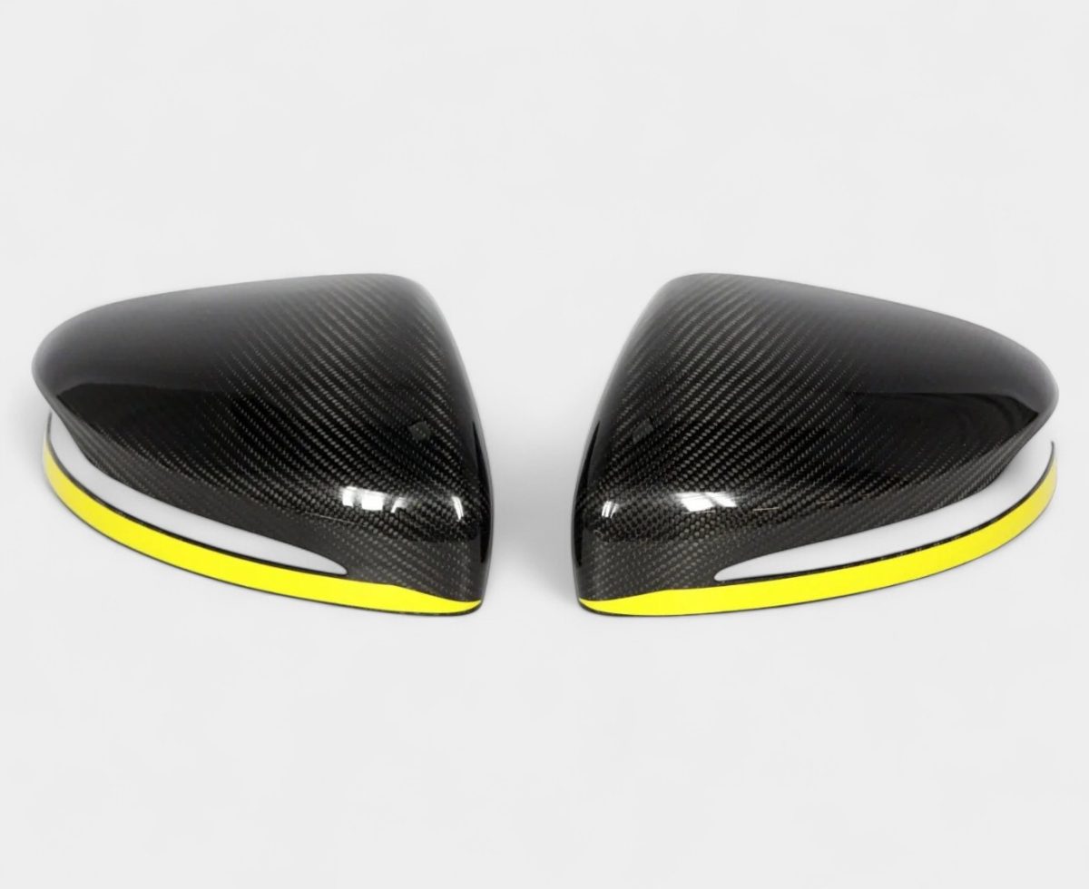 Gloss carbon mirror covers yellow stripe Mercedes-Benz