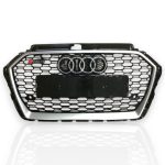 RS3 Style Black Front Radiator Grille with Chrome for Audi A3 Sedan 2016–2020