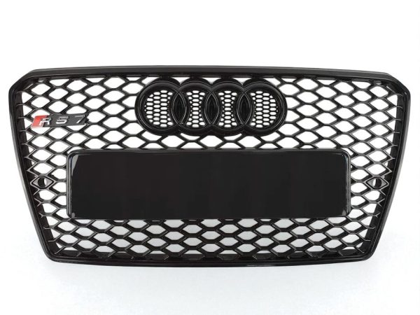 Kubay Design RS7 style honeycomb front bumper radiator grille with black finish and Quattro lettering — fits Audi A7 2010–2014.