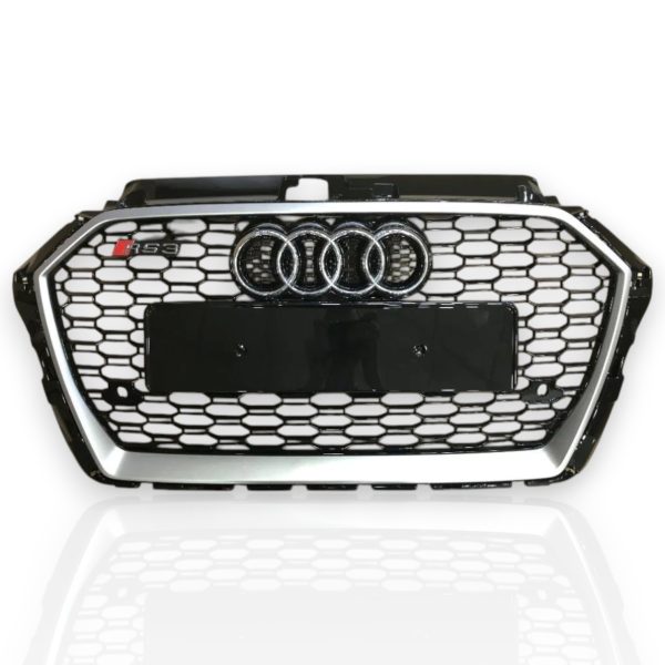 RS3 Style Black Front Radiator Grille with Chrome for Audi A3 Sedan 2016–2020