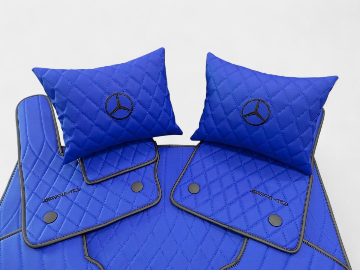 Sporty blue leather car mats for Mercedes-Benz G-Class cabin