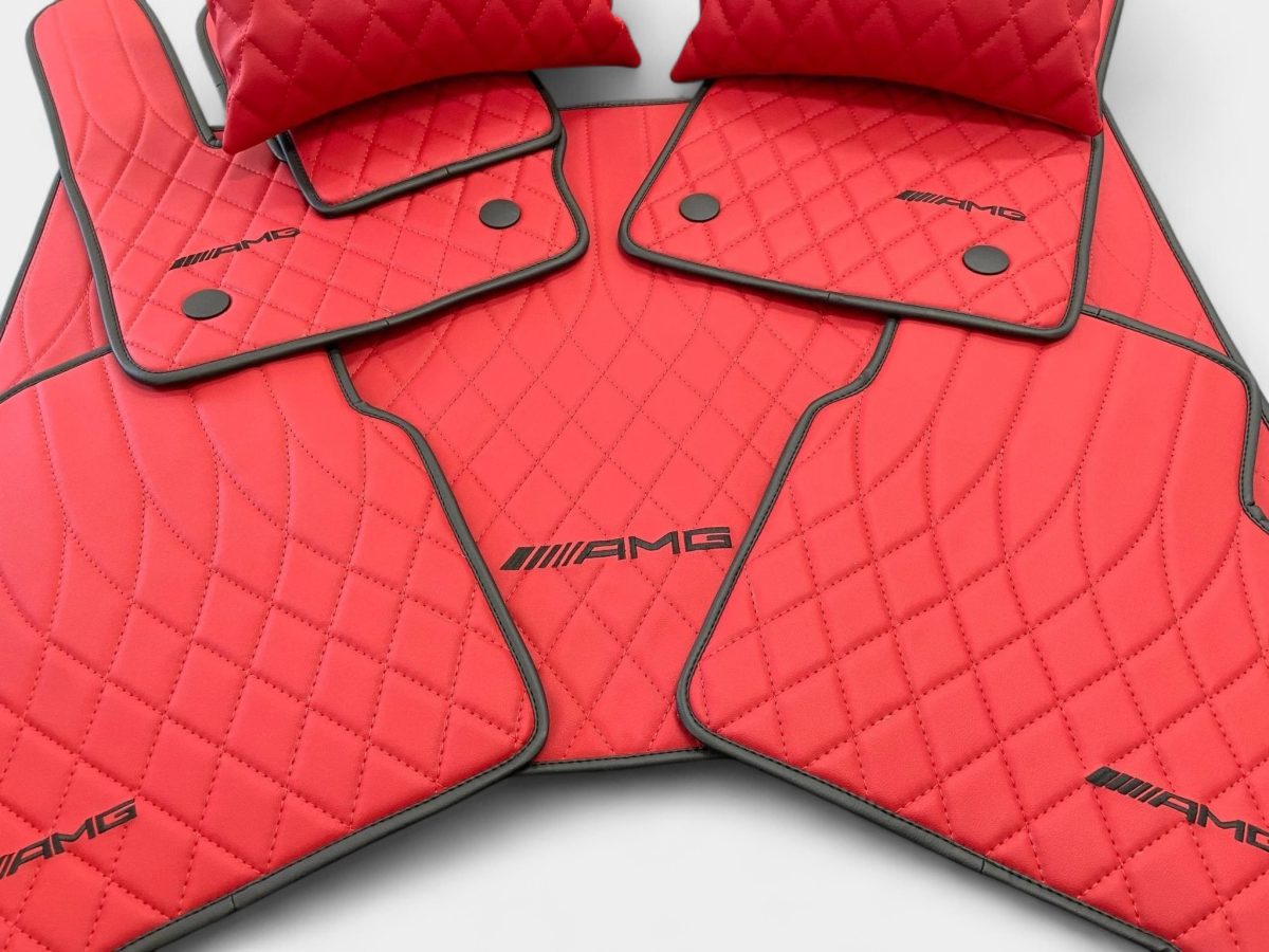 Premium red leather car mats for Mercedes-Benz G63 AMG cabin