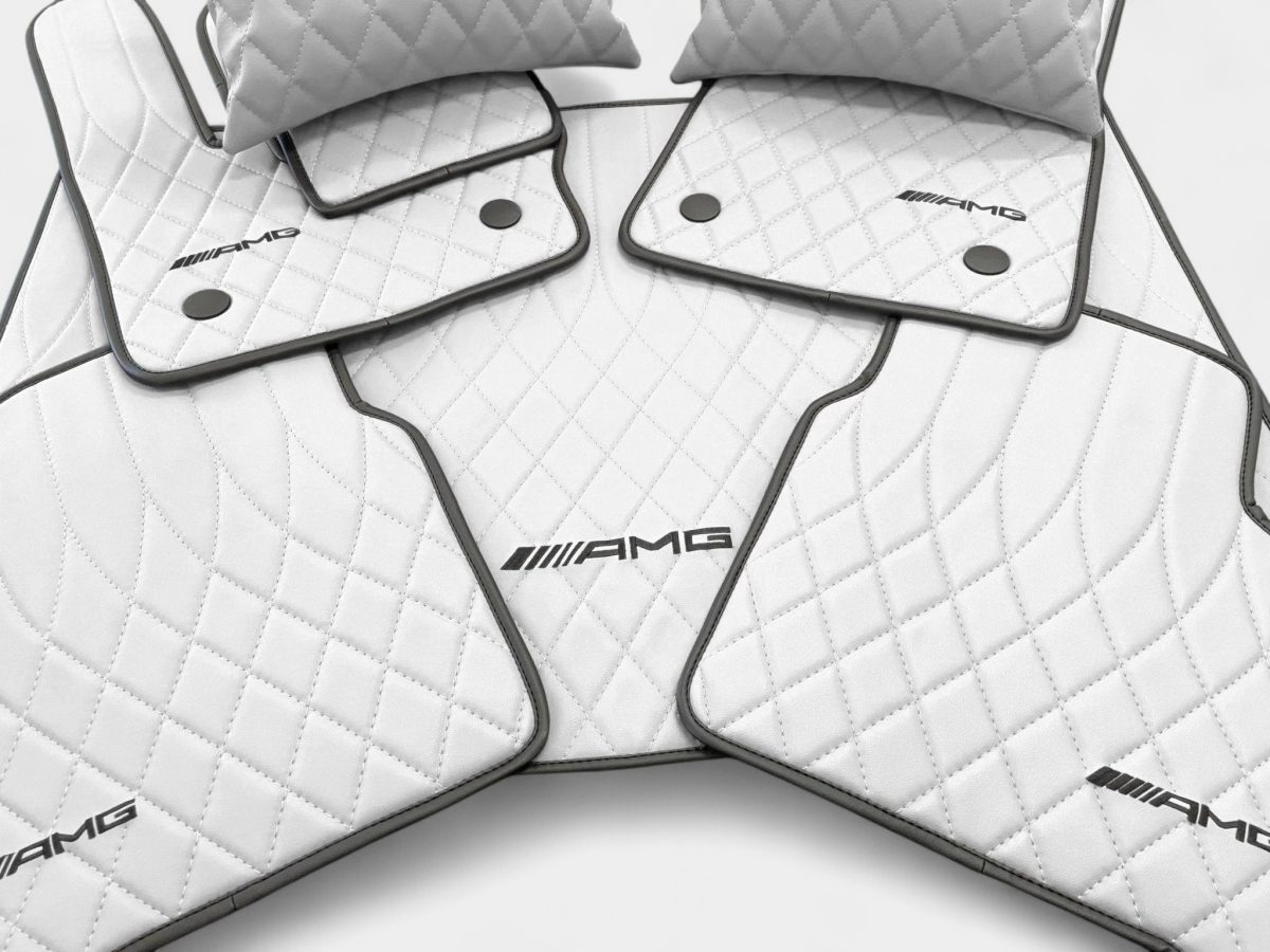 7-piece white leather floor mat set for Mercedes G-Class G63 AMG interior