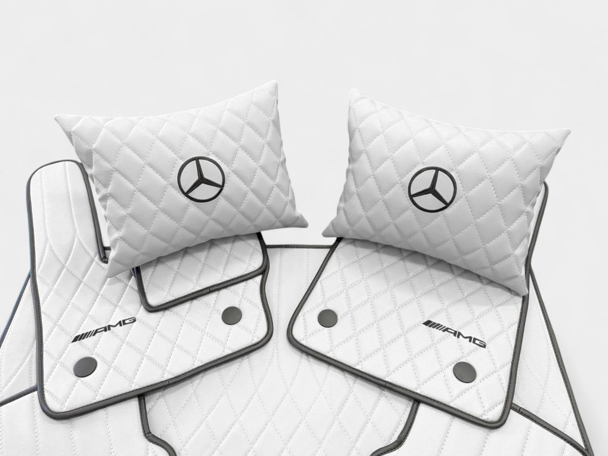 Complete AMG white leather floor mat set for Mercedes-Benz G-Class