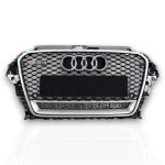 RS3 Quattro Style Black Front Radiator Grille with Gray Border for Audi A3 2013–2016