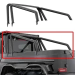 Flat-lay view showing black tubular stainless steel rear upper arch frame structure for 6x6 builds