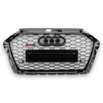 RS3-style black front bumper radiator grille for Audi A3 2016–2020, premium ABS, sporty finish, OEM fitment
